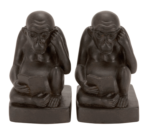 Benzara 44659 7 in. H x 4 in. W Polystone Monkey Bookend Pair