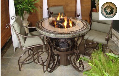 Traditional Style Fire Table-36 In. Tall X 48 In. Diameter Morocco Fire Design Greens Granite Colors Bronze Powder Coat