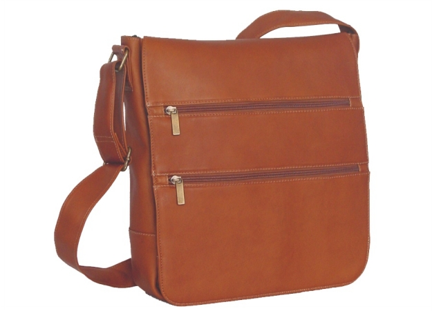 167t Laptop Messenger Bag With 2 Zip Pockets- Tan