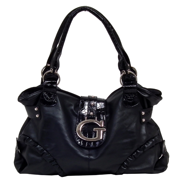 Parinda 02085 Delphine Black Croco Embossed Faux Leather Large Handbag