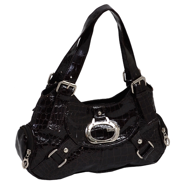 Parinda 02222 Heather Mocca Croco Embossed Faux Leather Small Handbag