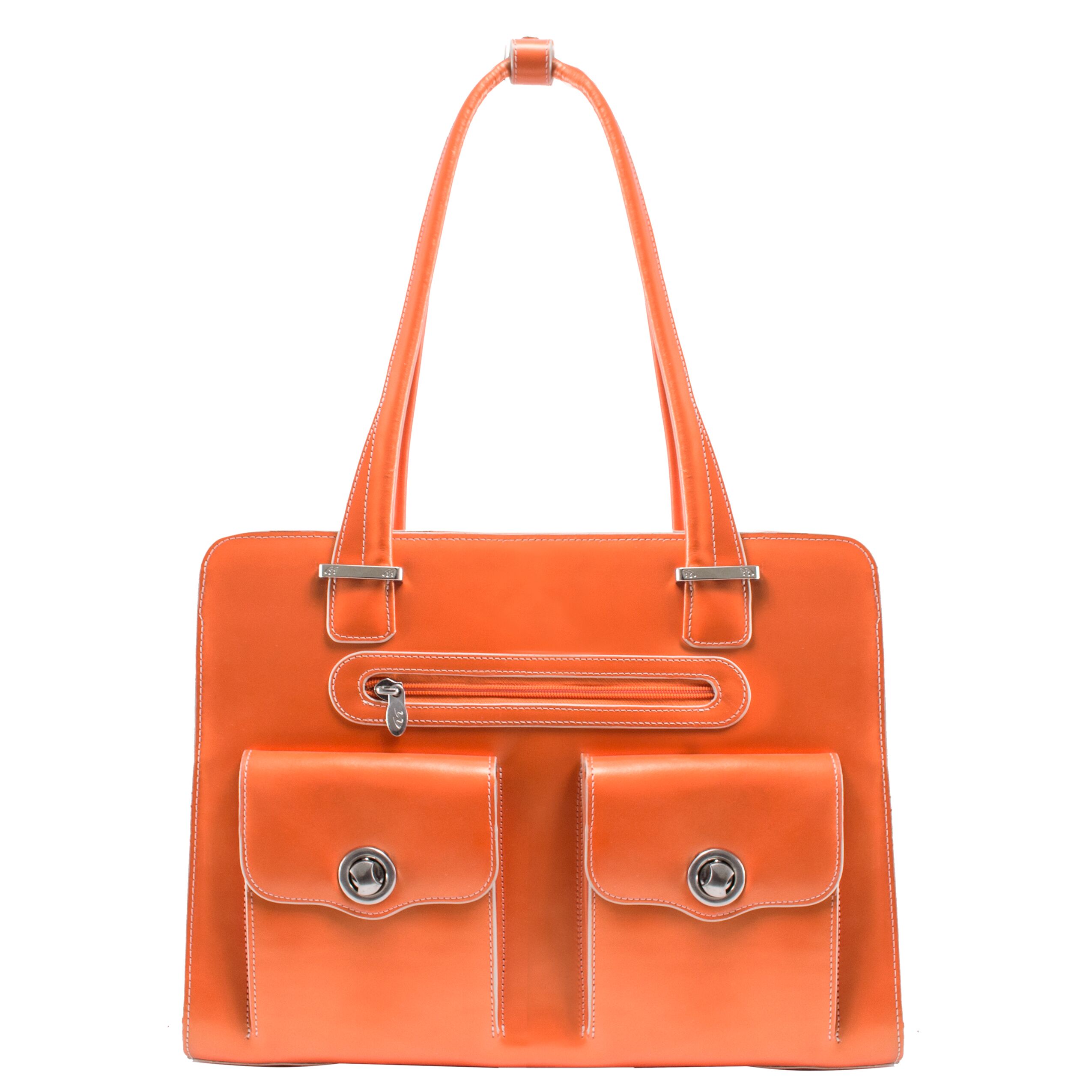 Mcklein 96620 Verona 96620- Orange Leather Fly-through Checkpoint-friendly Ladies Briefcase