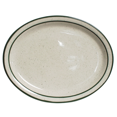 Tes-012 Emerald 9.5 In. X 7.5 In. Narrow Rim With Green Speckle Oval Platter - American White - 2 Dozen