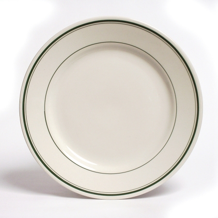 Tgb-006 Green Bay 6.63 In. Wide Rim Rolled Edge China Plate - American White With Green Band - 3 Dozen