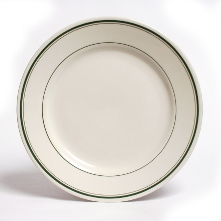 Tgb-031 Green Bay 6.25 In. Wide Rim Rolled Edge China Plate - American White With Green Band - 3 Dozen