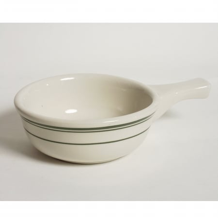 Tgb-048 Green Bay French 10 Oz. Rolled Edge Casserole Bowl With Handle - American White With Green Band. - 2 Dozen