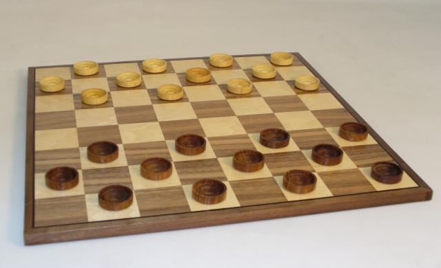 3035-wc15 15 In. Wood Sheesham-boxwood Checkers On Walnut-maple Veneer Inlaid Board