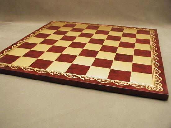 203gr 18 In. Pressed Leather Chess Board - Burgundy And Gold