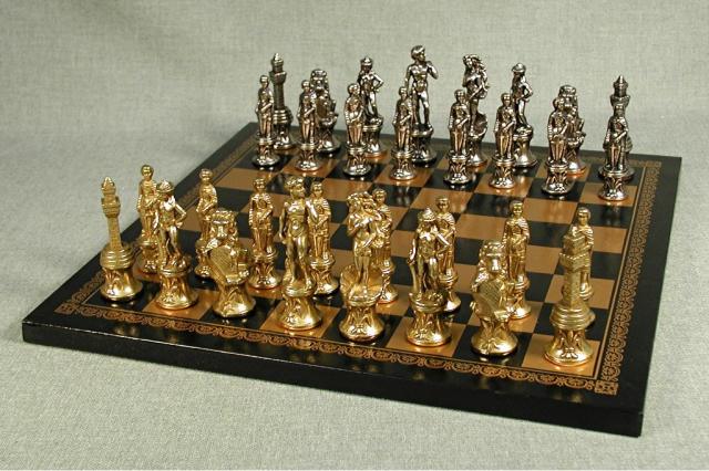 99m-201gn Florence Metal Chess Set With 3.25 In. Kings - Italian Leather Chess Board