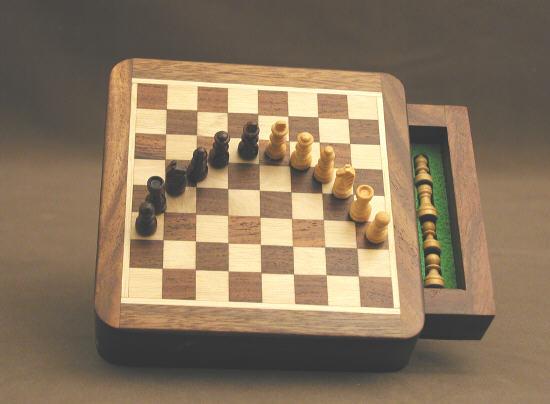 64355 Sheesham Wood Square Magnetic Chess Set With Drawer