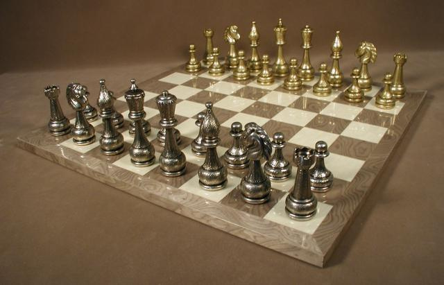 82m-gy Large Metal Staunton On Grey Briar Board Chess Set Games