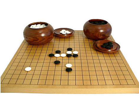22822-08k-06 Go Board With Wood Bowls And 8mm Thick Glass Stones