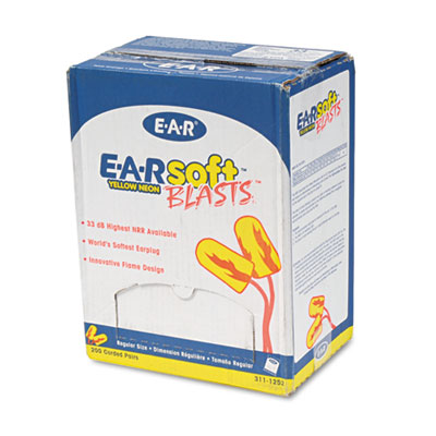 3111252 E-a-rsoft Blasts Ear Plugs Corded Foam Yellow Neon 200 Pairs/box