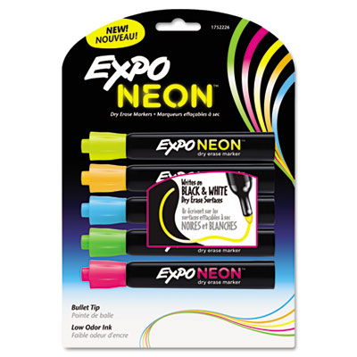 Sanford Ink 1752226 Neon Dry Erase Marker, Chisel Tip, Assorted, 5 Per Pack
