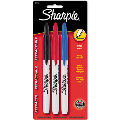 Sanford Ink 32726pp Retractable Permanent Markers, Fine Point, Assorted, 3/set