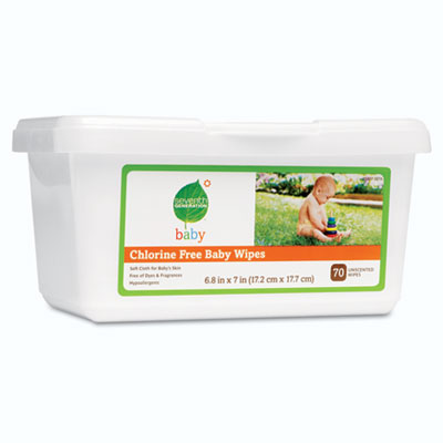 Sev 34207 Chlorine Free Baby Wipes#44; White#44; Unscented#44; 70/Tub