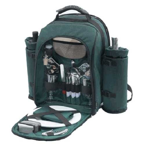Picnic Gift 1030GR Alpine Two Person Picnic Pack with 2 Wine Totes Green