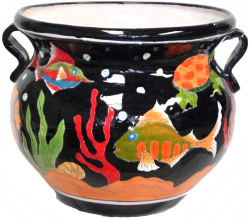 Pottery Express 1943PC Talavera Small Michoacana  Dark Blue Fish Pattern