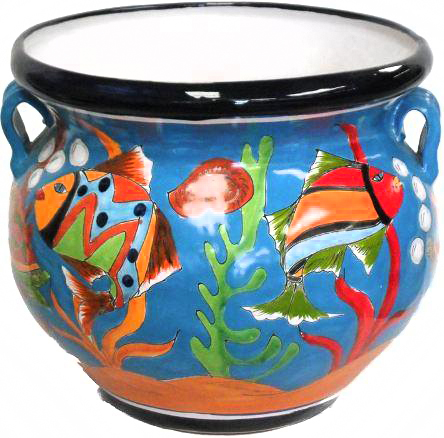 Pottery Express 1943PT Talavera Small Michoacana  Light Blue Fish Pattern