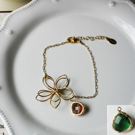 Rebecca Fbsge Flower Wire Bracelet - Gold-emerald