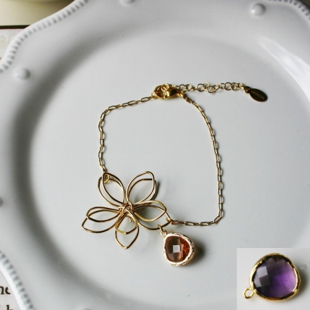 Rebecca Fbsgplu Flower Wire Bracelet - Gold-plum