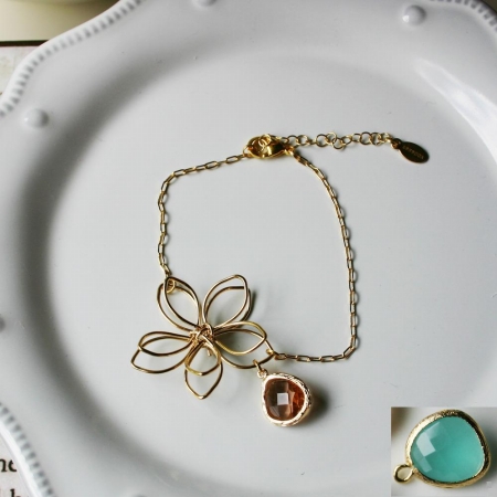 Rebecca Fbsgt Flower Wire Bracelet - Gold-turquoise