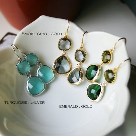 Rebecca Gdege Gemstone Dangle Earrings - Gold Emerald