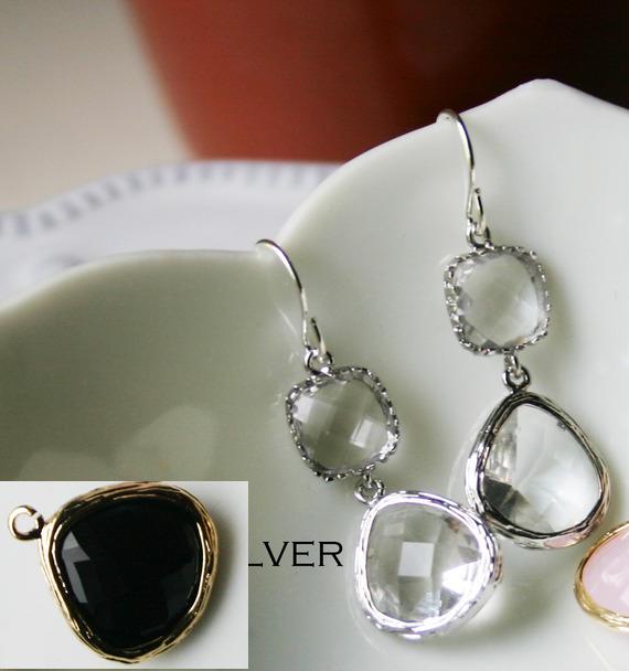 Rebecca Gdesb Gemstone Dangle Earrings - Silver Black