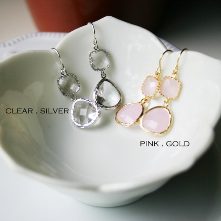 Rebecca Gdesc Gemstone Dangle Earrings - Silver Clear