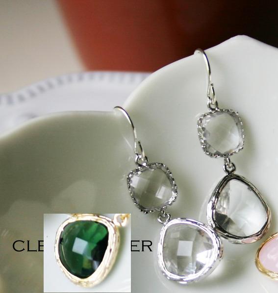 Rebecca Gdese Gemstone Dangle Earrings - Silver Emerald
