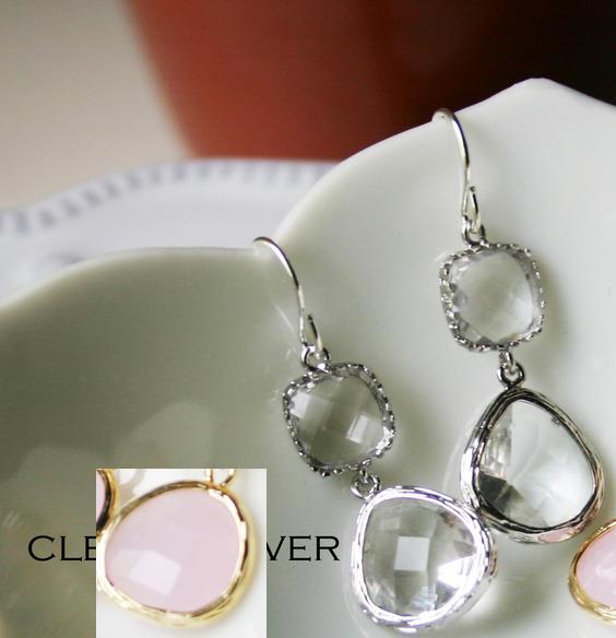 Rebecca Gdesp Gemstone Dangle Earrings - Silver Pink