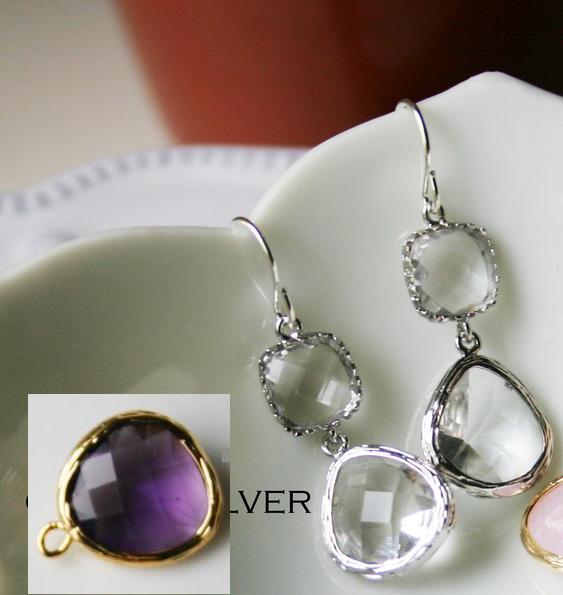 Rebecca Gdesplu Gemstone Dangle Earrings - Silver Plum