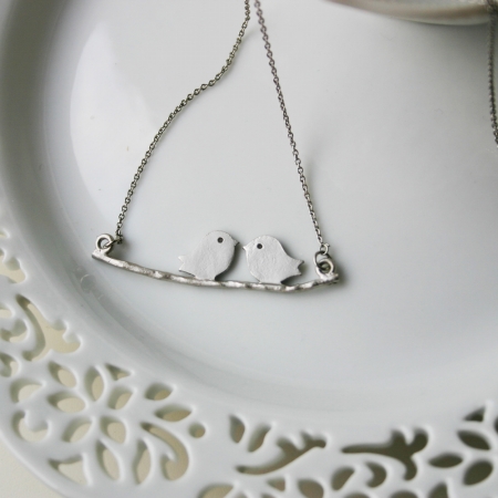 Rebecca Lbbs Love Bird On Branch Necklace - Silver
