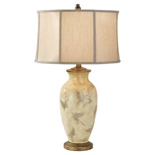 Murray Feiss 9918SPB-AS Hand Painted Porcelain 1 Light Table Lamp - Silver Pearl with Butterflies-Antique Silver