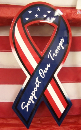 Support Novelty rwb01136 Support Our Troops Cursive Wh On R#44;W#44;B#44; 12 Inch Wood Support Ribbon