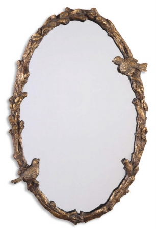 13575 P Paza Oval Mirror Distressed Antiqued Gold Leaf