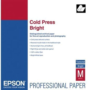 Epson S042313 Cold Press Bright Fine Art Paper 17'' x 50 ft Bright White Roll Epson S042313 Cold Press Bright Fine Art Paper 17'' x 50 ft Bright White Roll