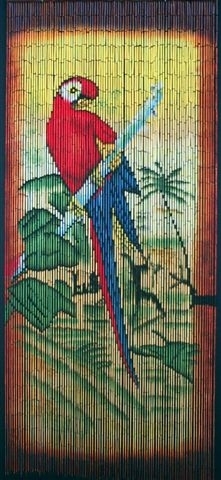 5251 Parrot Scene Curtain - Natural Bamboo