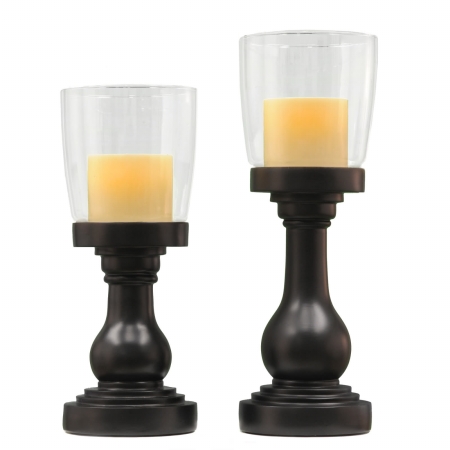 Lion Sports 310050001 CandleTEK Aspen Set of 2 Black Graduated Hurricane Candle 