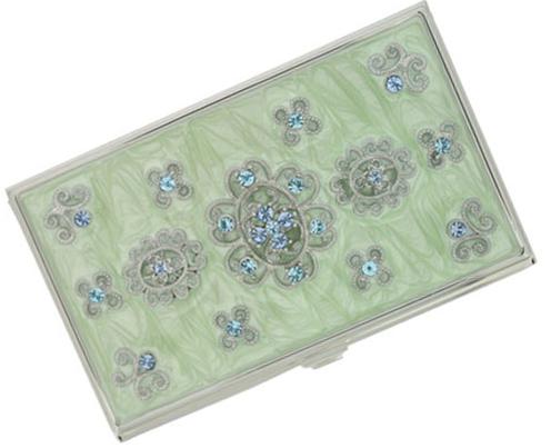 Meira Light Green Marble And Blue Crystals Business Card Case