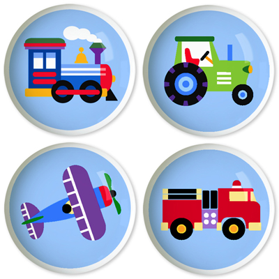 Olive Kids DKTPTX444 Trains Planes and Trucks Knob  Set of 4