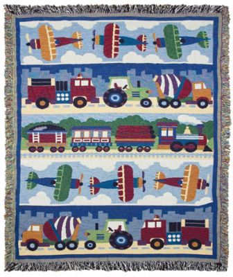 Olive Kids WTTPTX552 Trains Planes and Trucks Woven Throw
