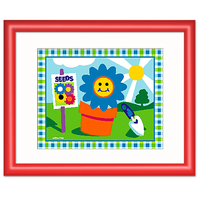 Olive Kids FRHPFL303 Happy Flowers Seeds Framed Print  Red