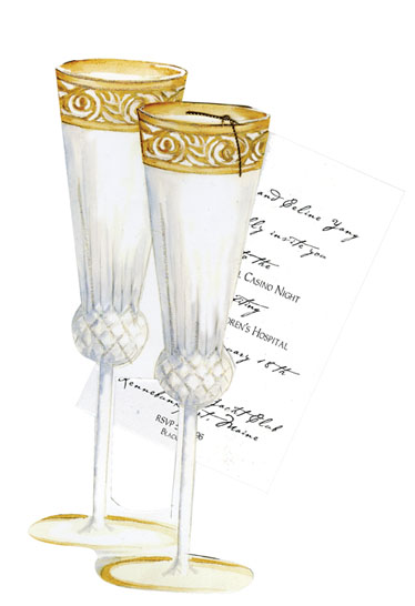 Stevie Streck Designs AW817 Champagne Flutes#44; Gold Tag without Glitter