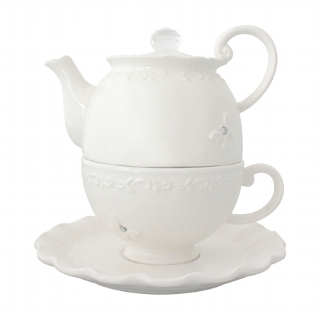 Santa Barbara Studio BVIU406 All of a Flutter Diamante Butterfly Tea for One Set Cream