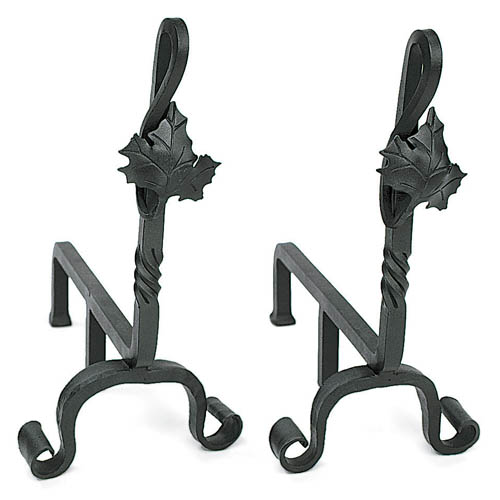 Minuteman AND04 Andirons with Classic Maple Leaf Design Black