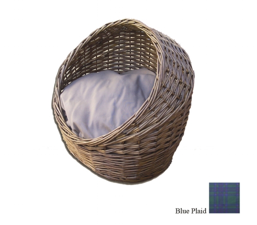 Odonnell Industries 54012 Kitty Small Cat Wicker Basket with Pillow  Blue Plaid