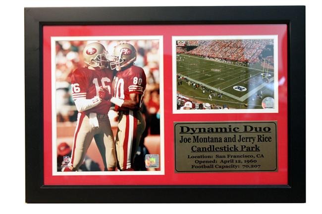 Encore Select 181FBSF1680 San Francisco 49ers Joe Montana and Jerry Rice 12x18 Photo Stat Frame