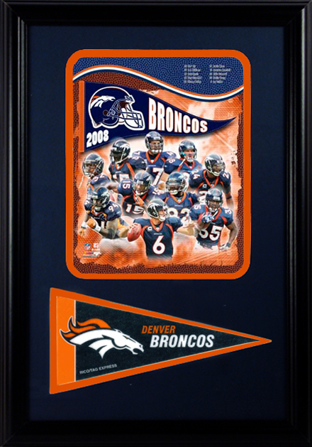 Encore Select PRD14193018 2008 Denver Broncos Photograph with Team Pennant in a 12 in. x 18 in. Deluxe Photograph Frame