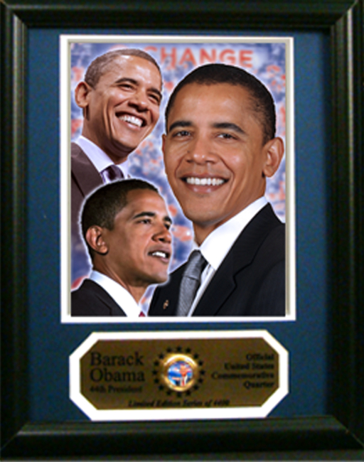 Encore Select 189-obamaqtr-a Barack Obama Photograph With Commemorative Photograph Mint Quarter In An 12 In. X 18 In. Deluxe Photograph Frame